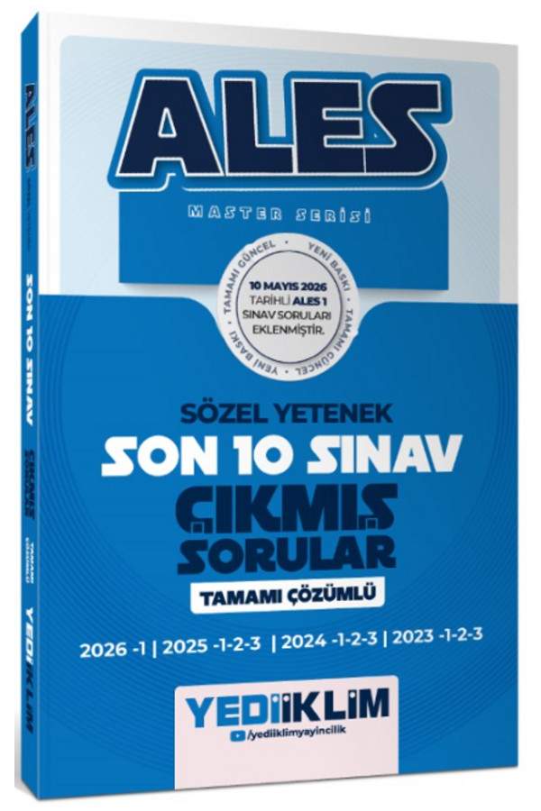 ALES Master Serisi Sözel Yetenek Tamamı Çözümlü Son 10 Sınav Çıkmış Sorular (10 Mayıs 2026 Ales-1 Ekli)
